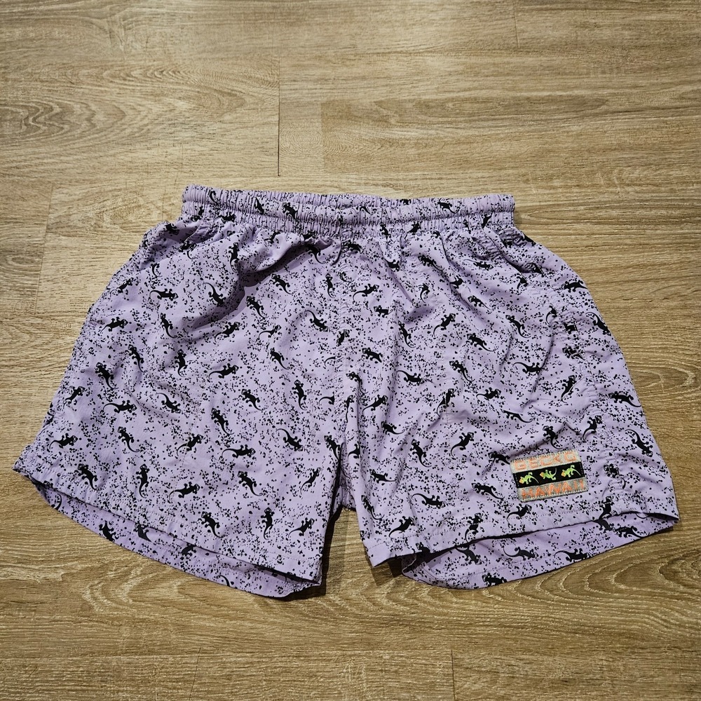 Vintage Gecko Hawaii Swim Trunks Shorts Purple All Over Gecko Print Men's Small